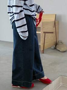 Dazy Kids Quần jeans ống rộng cho bé gái tuổi teen - Rửa tối - Xem 5