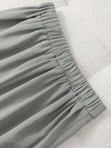 GlowEve 女士优雅日常通勤百搭时尚摩卡棕色阔腿裤，搭配撞色下摆设计 - 灰色 - 查看 6