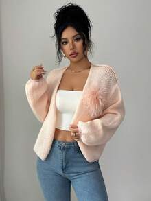 SHEIN Elenzya Women's Luxury Feather Decor Fashion Party Cardigan Sweater, Autumn/Winter