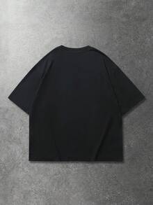 ROMWE MEN Casual Áo thun thể thao nam cổ tròn tay ngắn in họa tiết hình học - màu đen - Xem 2