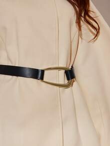 SHEIN BAE 女式纯色长袖时尚高领大衣，秋冬 - 杏色 - 查看 7