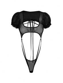 Fantasy Costume Women's Sheer Sexy Black Short Sleeve Costume - Black - View 6