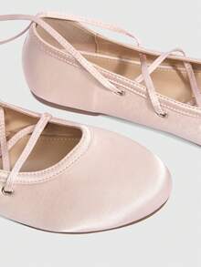 CUCCOO DOLLMOD Giày bệt Ballerina buộc dây có quai ghillie và thiết kế mũi nhọn - Màu Hồng baby - Xem 3