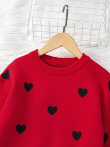 Sparklyn 女童爱心图案提花针织毛衣和打底裤两件套，秋冬款 - 紅色 - 查看 3