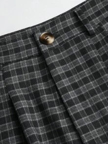 Sweetra 女士休闲宽松磨毛格纹阔腿裤，秋冬款 - 黑色 - 查看 5