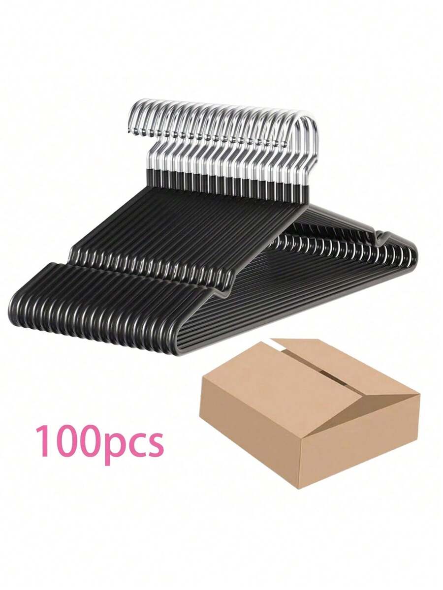 100个/60个/30个/20个/10个/1个装橡胶涂层金属衣架，防滑耐用，节省空间，银色挂钩，适用于衬衫、连衣裙等衣物，衣柜收纳整理