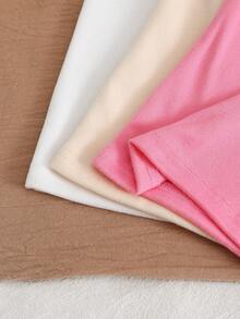 6件套女童柔软舒适保暖内衣，休闲简约设计，颜色可选：浅粉色、白色、深粉色、黑色、杏色、灰色 - 彩色 - 查看 3