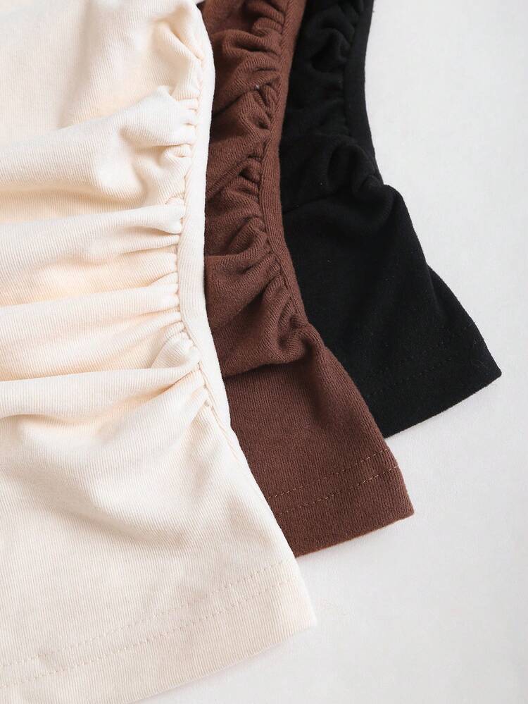 Sweetra 3 قطع/طقم جديد لموسم الخريف/الشتاء، طقم قميص رقبة عالية أكمام طويلة لون أساسي صلب مريح للطبقات - متعدد الألوان - مشاهدة 5