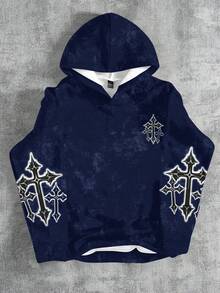 男童宽松 Y2K 哥特十字架卫衣 | Grunge 朋克街头风 | 黑色 Emo 图案卫衣 | 秋冬套头衫 青少年男童 - 彩色 - 查看 2