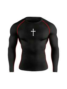Coreblaze Tee-shirt de sport casual pour hommes, Top de compression à manches longues imprimé, pour la course, la fitness. Chemise de compression pour la salle de gym. - Noir - Voir 3