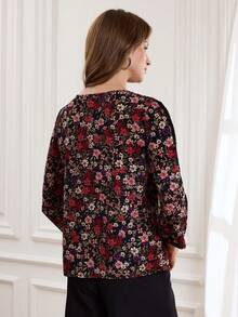 Miaspire Women's Lace Floral Print Patchwork Round Neck 3/4 Sleeve Elegant Blouse Vacation Spring Summer - Multicolor - View 2