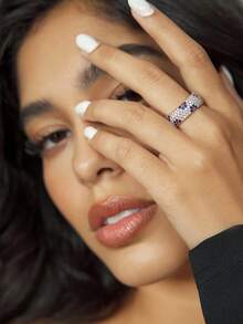 CUCCOO SZL 1pc Copper Setting 5-Row Cubic Zirconia Ring, 18K Gold Plated Square CZ Ring, Unique Design Suitable For Men And Women