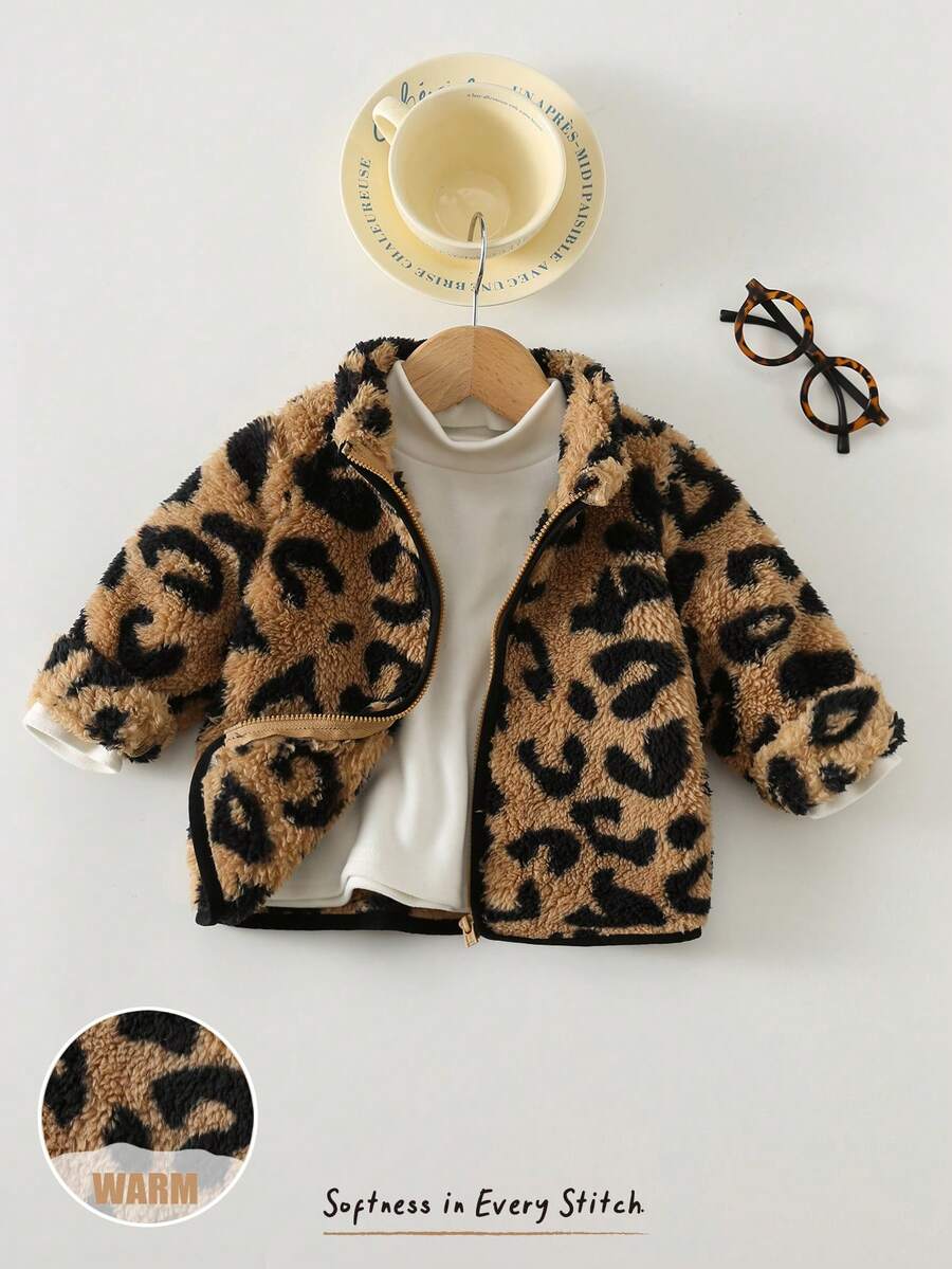 Cozy Pixies Áo khoác cardigan cổ đứng lót nhiệt họa tiết da báo cho bé gái, áo khoác cơ bản thoải mái, đa năng, phong cách thường ngày, phù hợp mặc trong nhà, ngoài trời, trượt tuyết, trở lại trường, mặc hàng ngày, thể thao, tiệc tùng, lễ hội, Halloween, Giáng sinh, năm mới, ngày lễ tình nhân - Nhiều màu - Xem 1