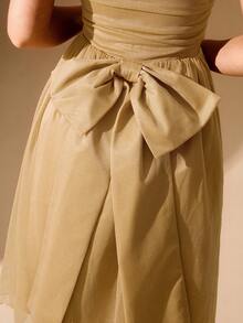 少女纯色收腰褶皱休闲连衣裙 - 香檳色 - 查看 3