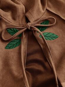 ROMWE Chaqueta con capucha y bordado de hojas en estilo Fairycore para tallas grandes - Marrón - Ver 2