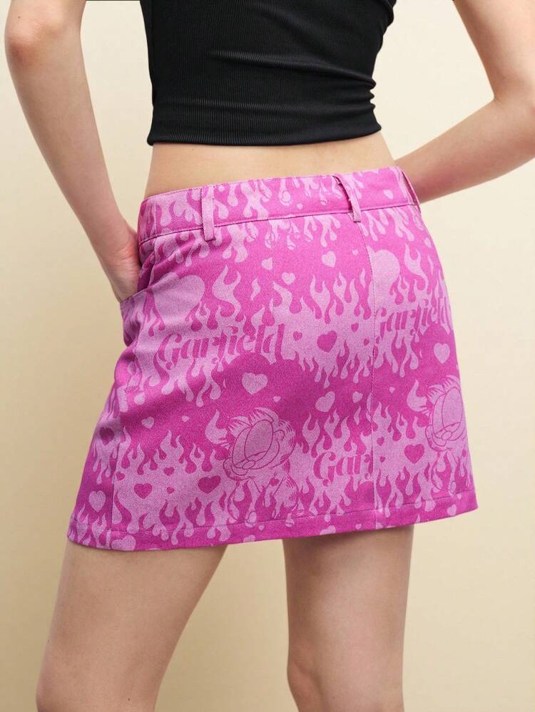 SHEIN Maija Women's Summer Flame & Cat Print Mini Skirt