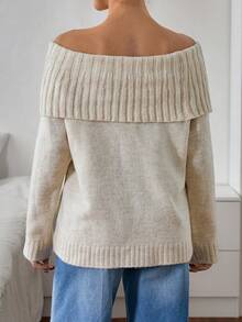 EURMUSE Women Neck Drop Shoulder Sweater Knit Pullover - Beige - View 2
