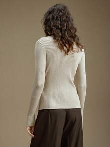 Ontre 女士针织罗纹系带开衫，优雅百搭，适合都市通勤、商务、休闲、办公、圣诞节、新年等场合。 - 杏色 - 查看 3