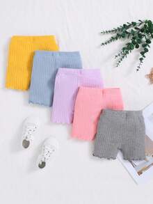 嬰兒女寶寶休閑針織實色彈性腰短褲 5件套 - 彩色 - 查看 2