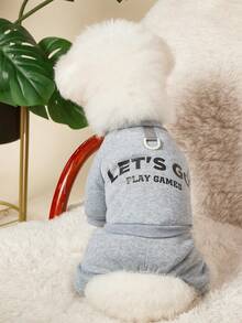 PETSIN 1pc Pet Cat Dog Universal Round Neck Pullover, Apricot Pink Gray Hoodie, Elastic And Comfortable Four Legged Clothes, Fashionable Printed Basic Style, Can Pull Dog Jumpsuit - Multicolor - View 2