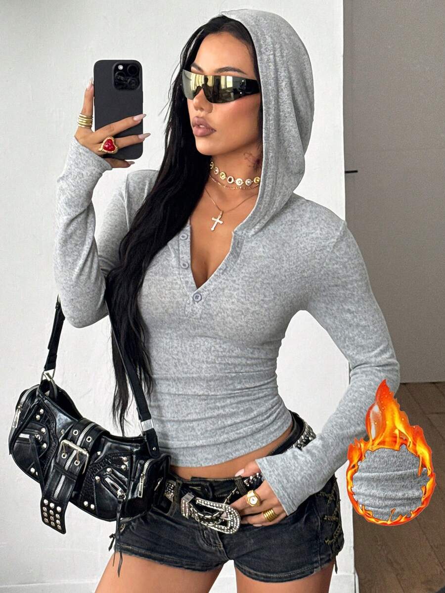 Coolane Women's Fall/Winter Back To School Y2K Chic Concert Rave Streetwear Comfortable Fitted Hoodies - Grey - View 1