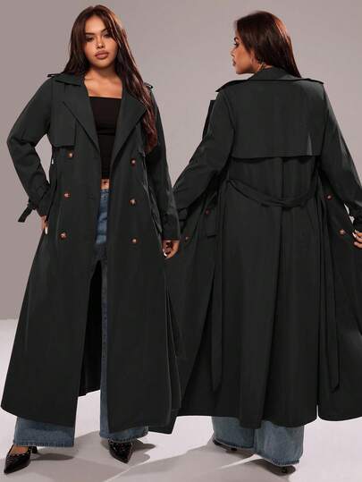 Rustia Plus Size Solid Color Casual Long Sleeve Windbreaker  Trench Coat Women Long Coat Long Coats For Women Long Jacket For Women Plus Size Church Clothes