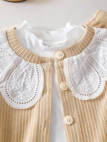 3 قطع/طقم ملابس كاجوال وناعمة للبنات، تشمل سترة صوفية بيج، بنطلون ذو ساق واسعة مطابقة، ولباس علوي بياقة عالية بأكمام طويلة، مريحة وأنيقة للخريف/الشتاء