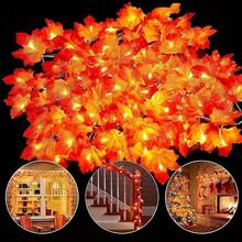 1条3/6米枫叶串灯，经典塑料枫叶LED仙女灯，适用于感恩节派对墙面装饰，电池供电，室内房间装饰灯，壁炉装饰，桌面装饰枫叶灯串 - 暖光 - 查看 12