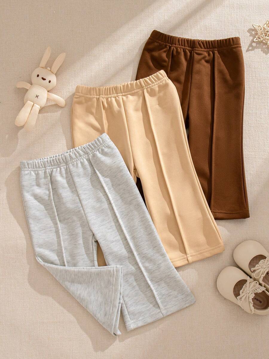 SHEIN Vintaside Kids 3件套女婴休闲不对称腰带棉混纺运动裤，春夏款 - 彩色 - 查看 1
