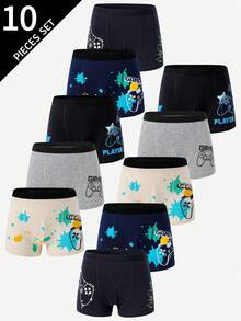 10pcs Fun Game School Boy Lingerie Young Boys Comfortable Game Console Print 10 Boxer Briefs - Multicolor - View 1