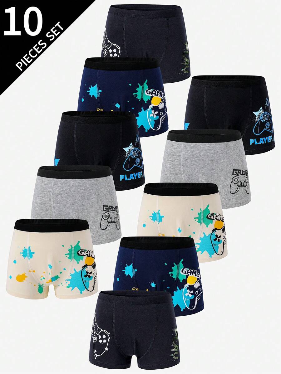 10pcs Fun Game School Boy Lingerie Young Boys Comfortable Game Console Print 10 Boxer Briefs - Multicolor - View 1