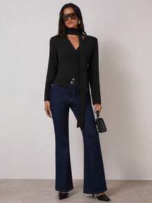 COSMINA 女士简约V领薄款西装外套，适合通勤和秋季穿着 - 黑色 - 查看 6