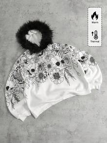 ROMWE MEN Street Life Men's Skull & Floral Printed Hoodie - White - View 4