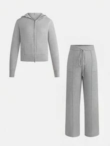 Airaco Light Gray Knit Casual Comfortable Sports Set - Grey - View 3