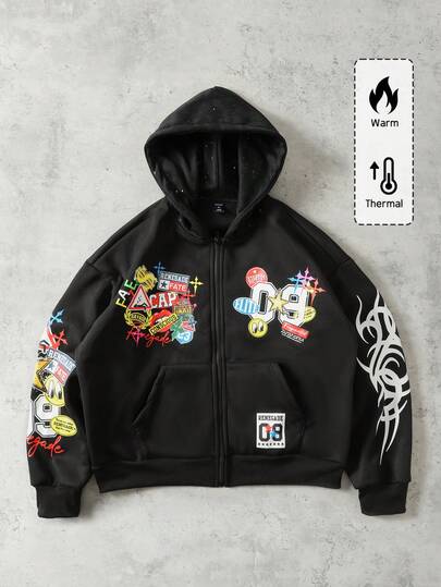 Street Life Men's Loose Cropped Sweatshirt Sweatshirt With Shiny Sequin Decor, Streetwear