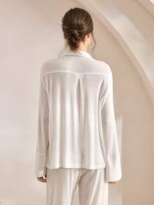 Ocili Áo ngủ mềm mại tối giản bằng len Tencel trắng Leisure, thoải mái, chất lượng mùa thu sang trọng, áo ngủ nữ trung tính tối giản, mùa thu và đông - trắng - Xem 3