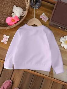 LOONEY TUNES X SHEIN 男童全印花卡通可爱英文字母图案圆领长袖舒适休闲卫衣，紫色，秋冬 - 白色 - 查看 2