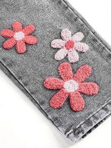 Young Girl Floral Print Pocket Design Wide Leg Casual Denim Jumpsuit