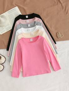 6件套女童柔软舒适保暖内衣，休闲简约设计，颜色可选：浅粉色、白色、深粉色、黑色、杏色、灰色 - 彩色 - 查看 1