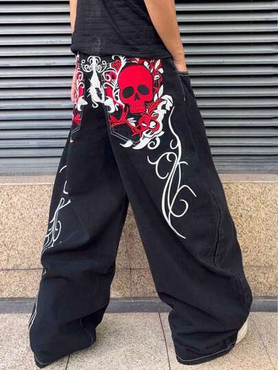 Jeans ample à jambe cintrée avec motif brodé pour hommes