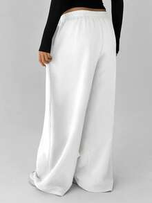 FavEase Women's Fleece Elastic Waist Solid Color Pleated Casual Sweatpants - White - View 2
