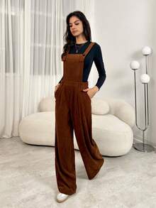 SHEIN Tall Bộ đồ liền thân đơn sắc thời trang tối giản dành cho nữ, mặc hàng ngày - màu nâu - Xem 8