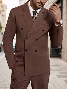 Calvornis 男士修身双排扣长袖西装外套和口袋裤套装 - 紫紅色 - 查看 3