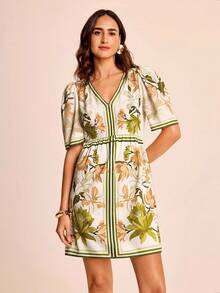 CAJUNI 花卉印花泡泡袖休闲度假连衣裙 - 彩色 - 查看 8