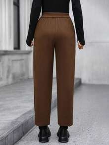 EMERY ROSE Women's Espresso Brown Elastic Waist Pocket Tapered Casual Pants,Autumn Date High Waist Loose Versatile Brown Pants Winter Clothes For Women Tall - Brown - View 2