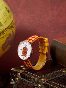 HARRY POTTER X SHEIN Red And Yellow Argyle Strap Minimalist Quartz Watch Fashion Versatile Accessory