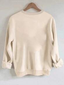 EMERY ROSE Women's Minimalist Print Long Sleeve Drop Shoulder Crew Neck Sweatshirt - Apricot - View 2