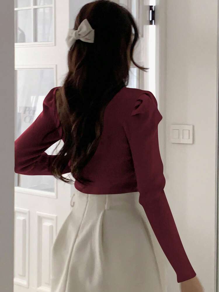 French Peter Pan Collar Layering Top, 2 In 1 Puff Sleeve Sweater For Women, Autumn/Winter