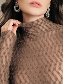 Anewsta 高品质大码女式高领蓬松毛衣，适合秋季、冬季、春季、新年、派对、婚礼、优雅、时尚、潮流、圣诞节、节日、假日、外出、休闲、舒适等场合。 - 棕色 - 查看 8