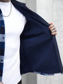 Manfinity CasualCool Men's Casual Plaid Button-Up Long Sleeve Shirt With Pockets, Autumn Blue, Black And White Shirts Men Flannels Shirt